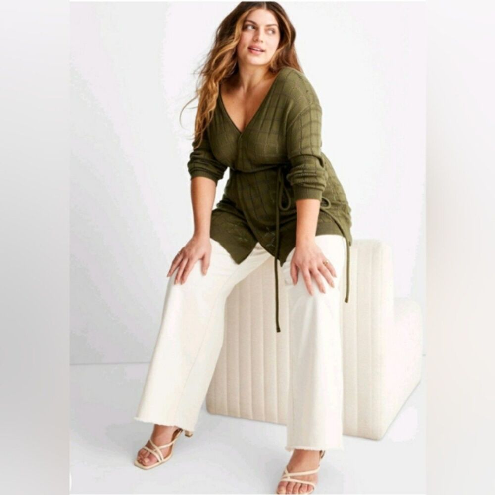 Future Collective x Jenny K Lopez 26W Ecru Cream High Rise Wide Leg Baggy Jeans - Picture 1 of 16